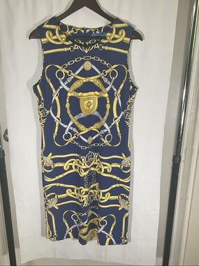 J. McLaughlin Navy & Gold Chain-Print Sleeveless Sheath Dress